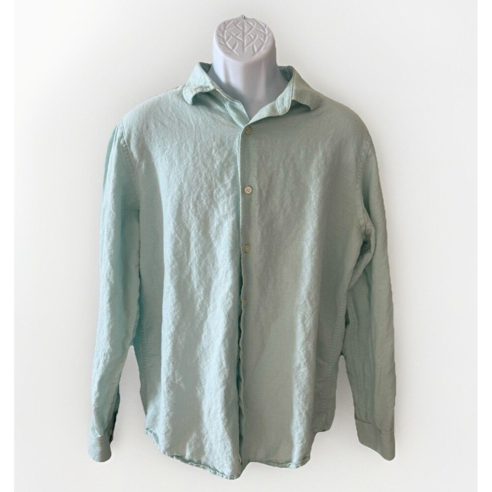 Banana Republic Men's Size L Linen Blend Slim Fit Shirt Light Mint Aqua Green LS